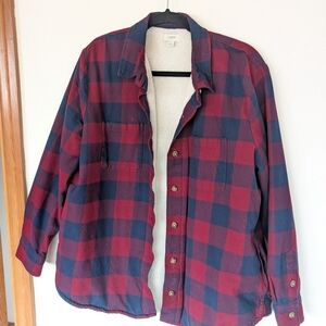 Red and Blue Plaid Shirt Jacket